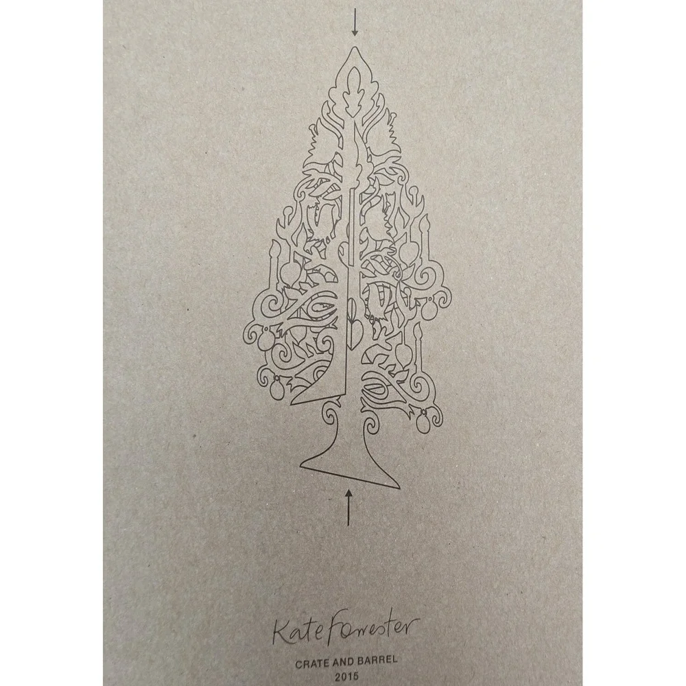 Kate Foresters Festive Wood Tree With Birds Crate and Barrel 2015 -NEW